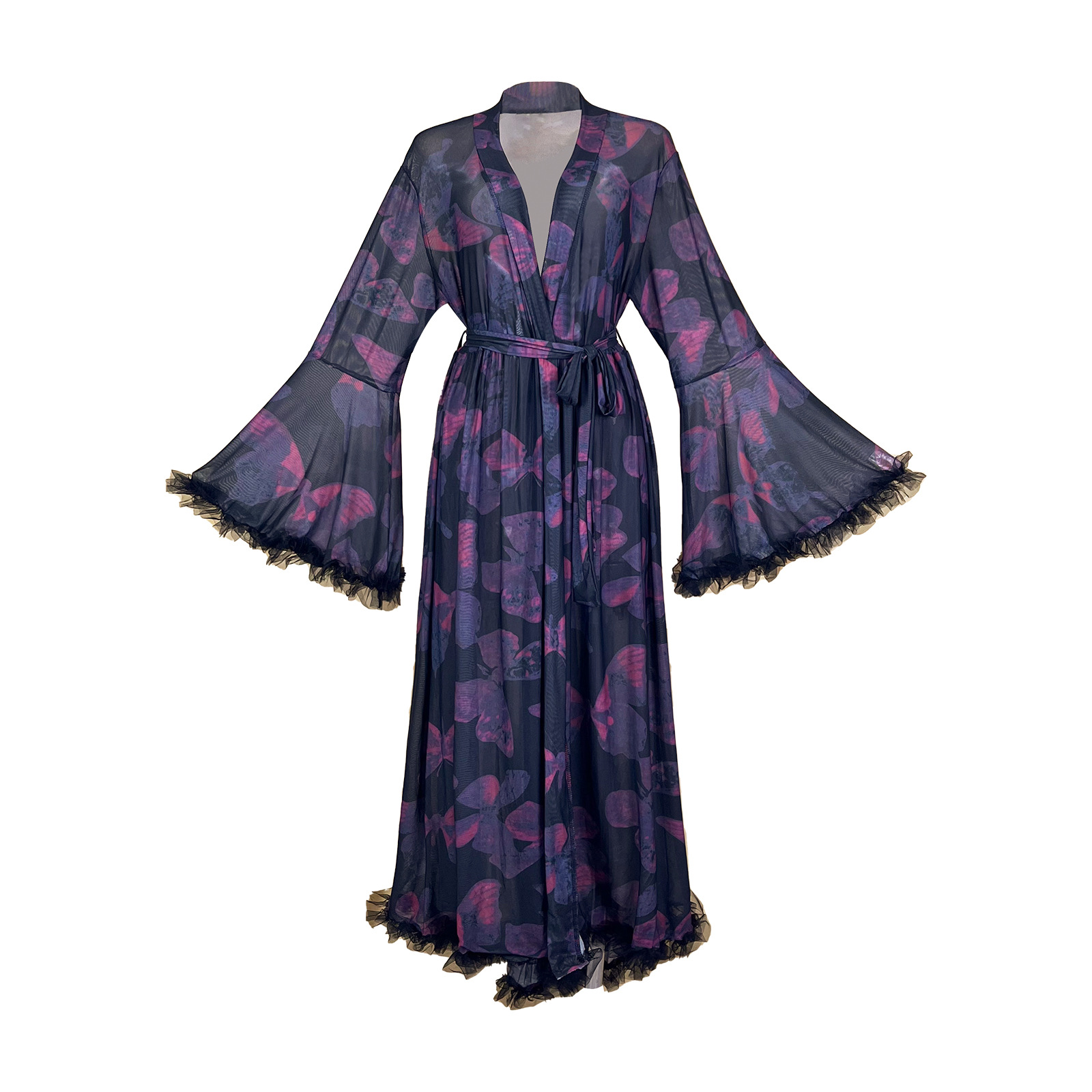 Kimono Sheer Floral - Zomerse doorschijnende bedrukte mesh badjas met