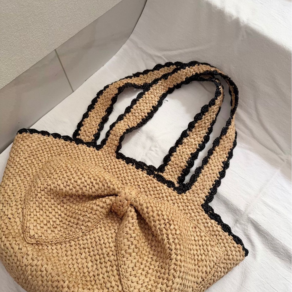 Nieuwe raffia strik gehaakte h - Crochet Bag Raffia recensie en prijs
