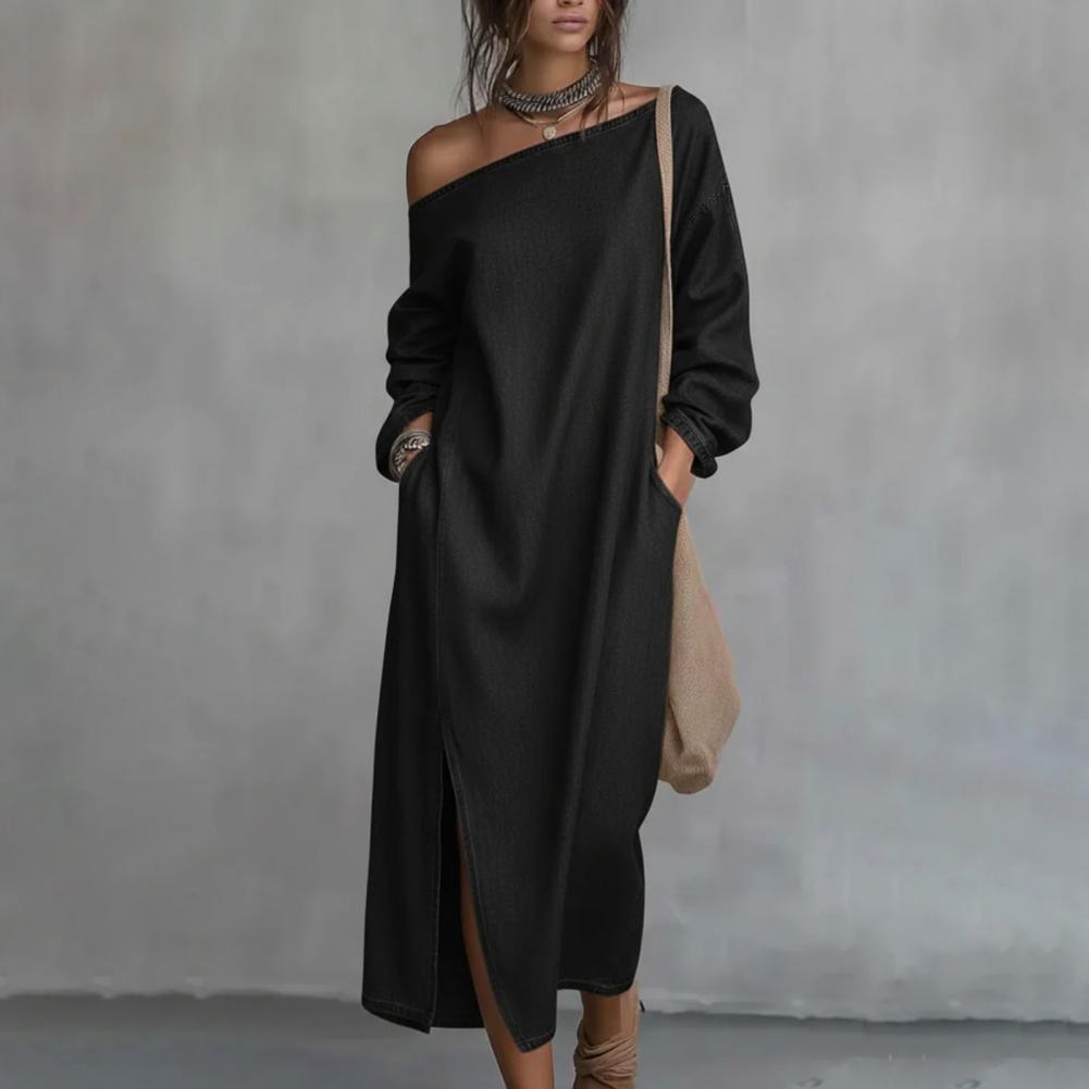 Maxi-jurk met één schouder en  - Linen Dress Wrap recensie en prijs